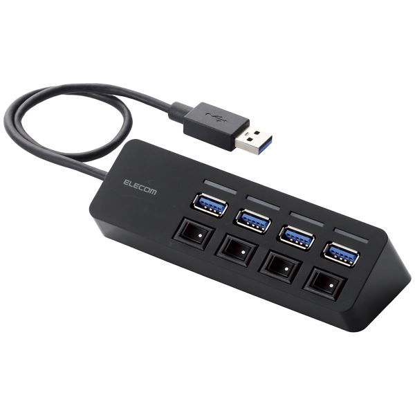エレコム USB3.0ハブ/個別スイッチ付き/マグネット付き/バスパワー/4ポート/ブラック U3H-S418BBK