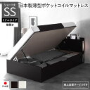〔組立設置サービス付き〕 日本製 収納ベッド ショート丈セミシングル 日本製薄型ポケットコイルマットレス付き 横開き ミドルタイプ 深さ37cm ブラウン 跳ね上げ式 照明付き 宮付き コンセント付き 国産ベッドフレーム 跳ね上げベッド イン...【代引不可】【日時指定不可】