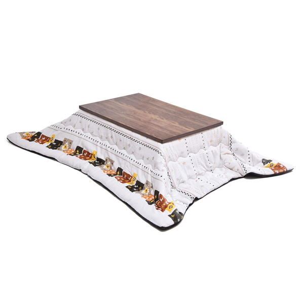 〔2点セット〕 こたつ 約幅120cm ウォールナット柄シート こたつ布団：マルチカラー ギャッベ柄 組立品 リビング ダイニング【代引不可】【日時指定不可】