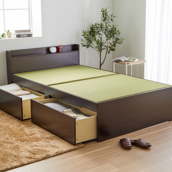 宮・引き出し付樹脂張り畳ベッドII ダークブラウン ハイタイプ シングル 組立品