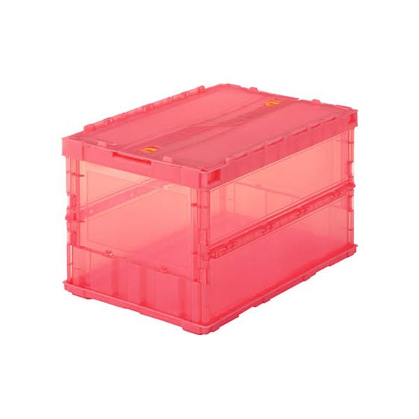 TRUSCO薄型折りたたみコンテナ スケルコン（スライドロックフタ付） 51.3L 透明レッド TSK-C50B（R） 1個【日時指定不可】