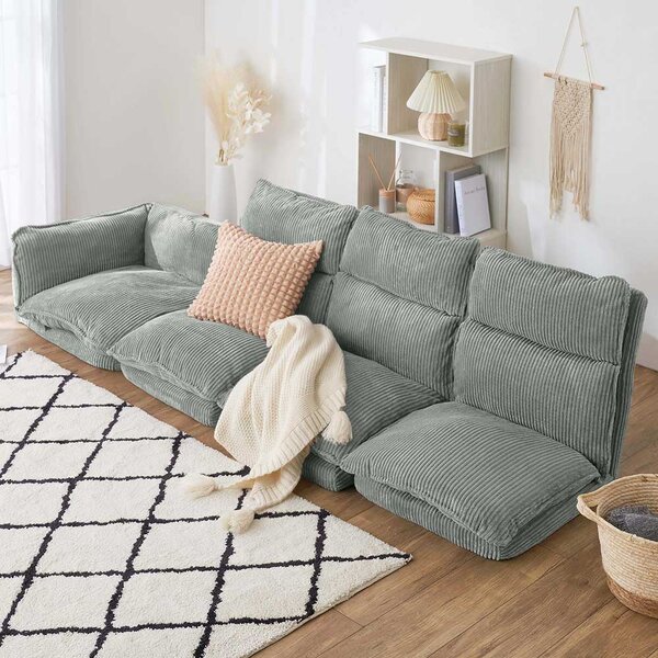 リクライニングフロアコーナーソファ コーデュロイグレー CDGR