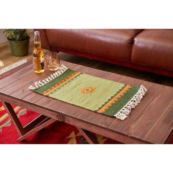 テーブルマット 約32×45cm グリーン アンシュ ウール100％ 手織りウールのキリム ダイニング キッチン キッチングッズ【代引不可】