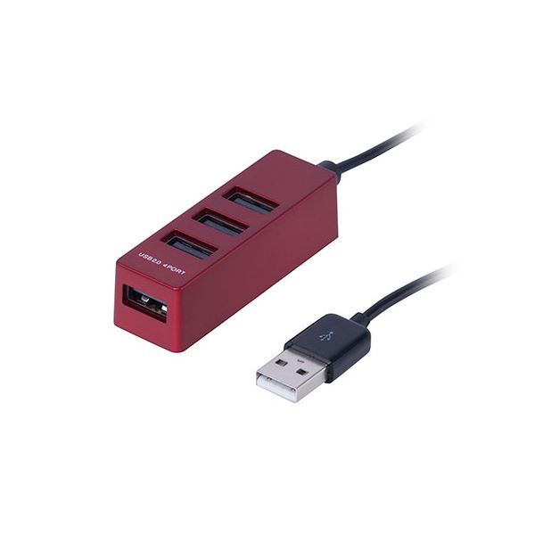【3セット】 ナカバヤシ USB2.0 4ポートハブ 0.3m レッド UH-2404RX3