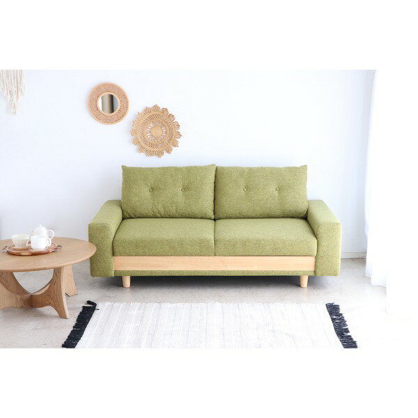 ソファベッド 2.5P グリーン 大容量収納付き 肘付き ファブリック地 リビング家具 FZケイシー 組立品【..