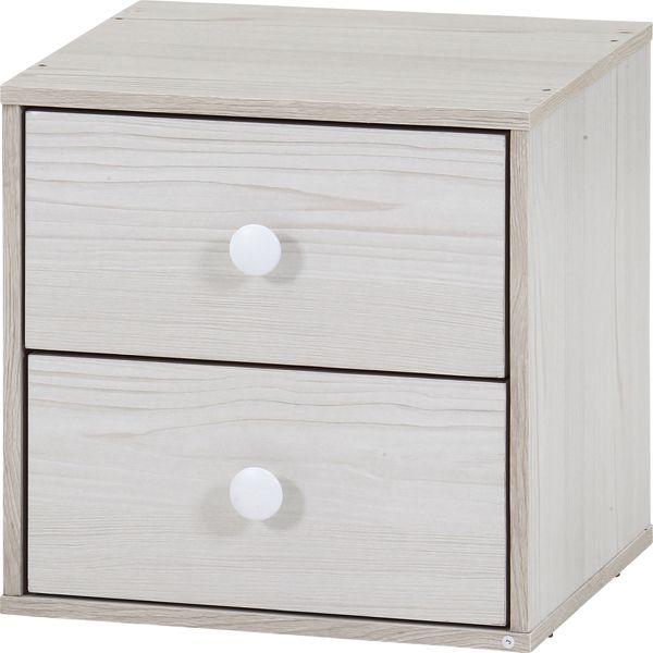 キューブボックス 引出2杯 ホワイトウォッシュ 組立品【代引不可】