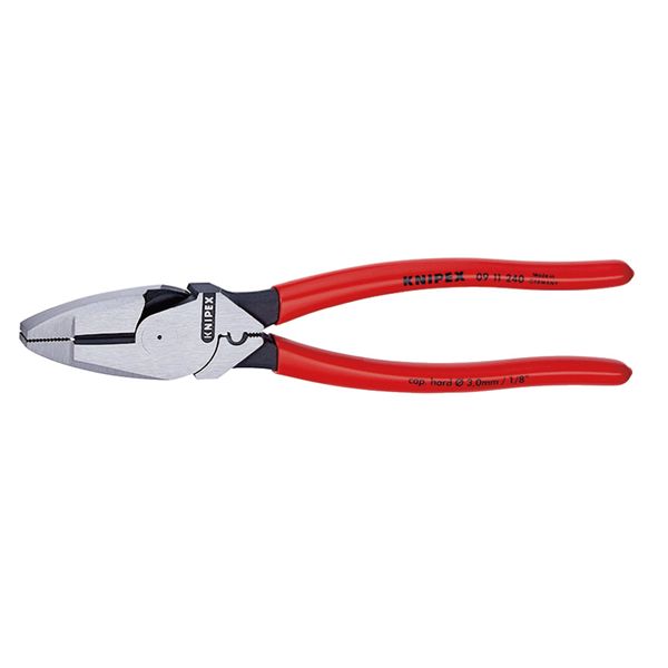 KNIPEX クニペックス 架線工事用強力ペンチ（圧着付） プラスチックコーティング サイズ55×17×240mm 0911-240