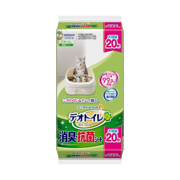 ■商品内容●デオトイレ 消臭・抗菌シートの20枚入りです。●1週間分の尿をしっかり吸収し、抗菌剤がニオイを強力に抑えます。(※愛猫1頭(体重8kgまで)の場合。ウンチをした場合は早く取り除いてください。)●銀イオン配合。ニオイ菌99.9%抑制。●消臭マイクロカプセル配合で強力消臭。●シート表面が白いので、オシッコの色がわかりやすく、チェックしやすい。■商品スペック種類：シート材質・素材：ポリオレフィン・ポリエステル不織布、綿状パルプ、吸水紙、高分子吸水材、ポリエチレンフィルム、抗菌剤、ホットメルト接着剤、香料入り消臭マイクロカプセルその他仕様：●交換目安:1週間(※1頭(体重8kgまで)のデオトイレ使用時)備考：※すべての菌を抑制するわけではありません。シリーズ名：デオトイレ【キャンセル・返品について】商品注文後のキャンセル、返品はお断りさせて頂いております。予めご了承下さい。■送料・配送についての注意事項●本商品の出荷目安は【5 - 11営業日　※土日・祝除く】となります。●お取り寄せ商品のため、稀にご注文入れ違い等により欠品・遅延となる場合がございます。●本商品は仕入元より配送となるため、沖縄・離島への配送はできません。[ 677919 ]