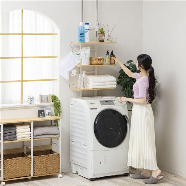 突っ張り洗濯機ラック ナチュラル【代引不可】【日時指定不可】