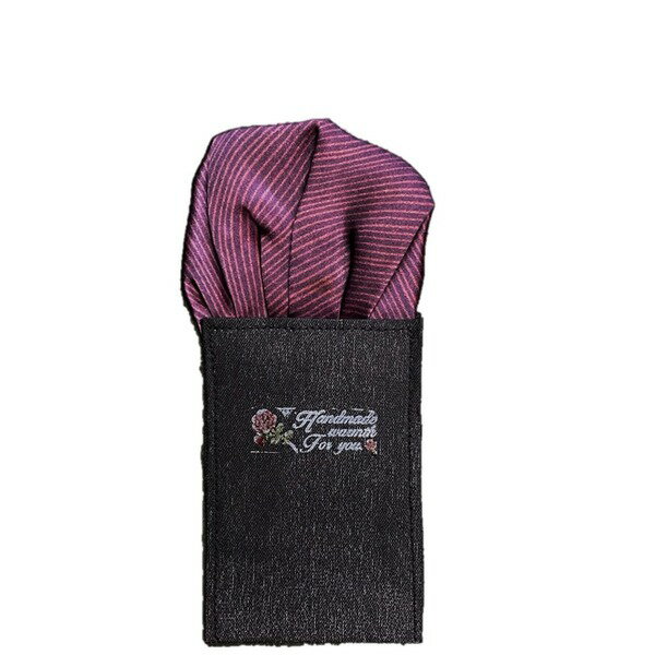 トラッド 日本製 形態安定ポケットチーフ ボルドーサテン織りストライプ 黒台紙