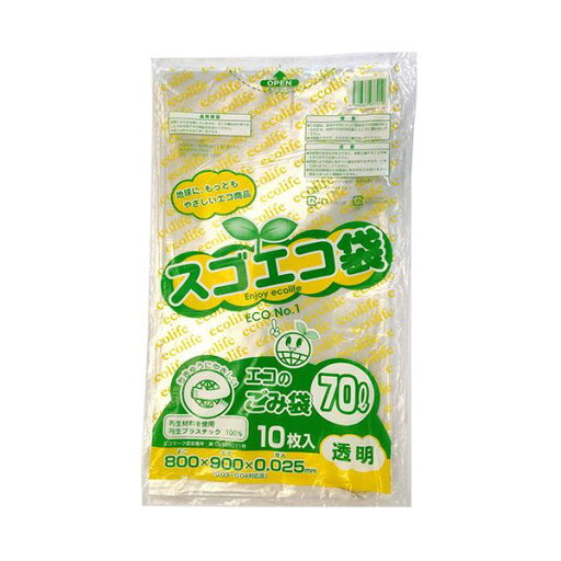 野添産業 スゴエコ袋(再生) 透明70L 厚さ0.025mm 1セット(400枚:10枚×40パック) 野添産業 スゴエコ袋(再生) 透明70L 厚さ0.025mm 1セット(400枚:10枚×40パック)
