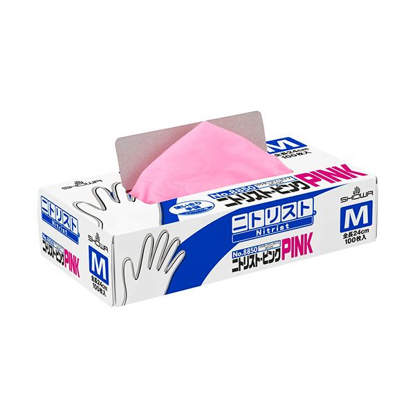 (まとめ) ショーワグローブNo.8850 ニトリスト・ピンク パウダーフリー M #8850-M 1箱(100枚) 【×3セット】