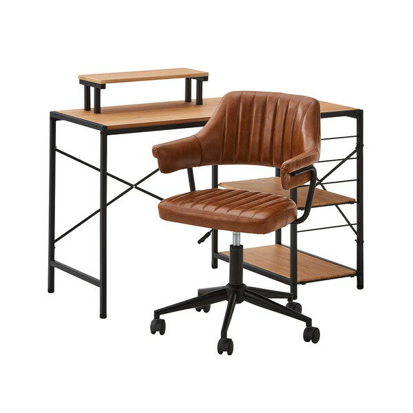 デスクチェア セット パソコンデスク約幅110cm シャビーオーク オフィスチェア ブラウン ガス圧昇降 キ..