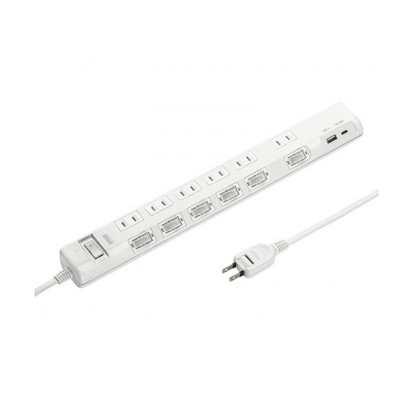 サンワサプライ 節電タップ 2P・6個口 ホワイト 1m TAP-B108UC-1W 1個