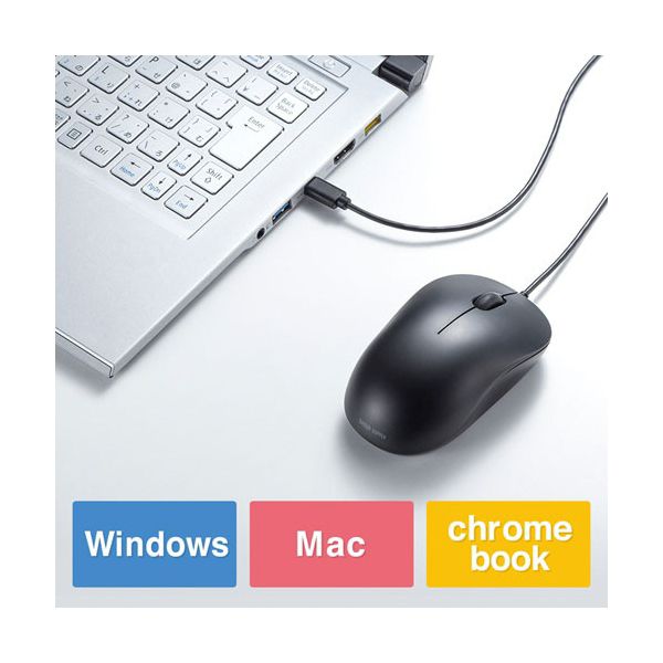 サンワサプライ 有線Type-CブルーLEDマウス（静音タイプ） ブラック MA-BLC194SBK 1個【日時指定不可】