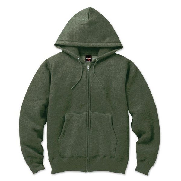 裏起毛 フルジップ パーカー Lサイズ カーキ 12.5oz ヘビーウェイト 綿混 コットン混 保温力抜群 男女兼用