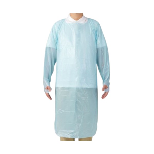 （まとめ） オオサキメディカルクリーンエプロン 袖付 フィンガーフック フリーサイズ ブルー 73739 1箱（10枚） 【×5セット】