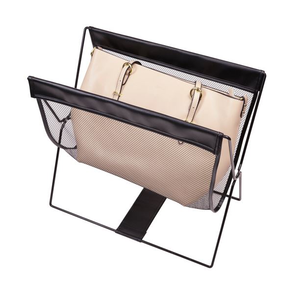 DECO MAISONのストリックスデザイン レザー調ハンモック型メッシュバスケット ブラック SB-058 1個｜アングル2