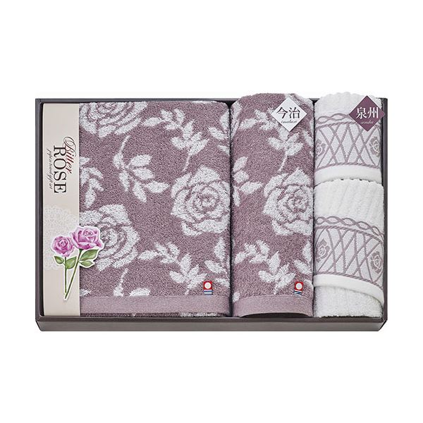 今治&泉州 ビターローズ タオルセット 今治バスタオル・今治フェイスタオル・泉州フェイスタオル(各34×75cm)・泉州ハンドタオル×各1 B1136526
