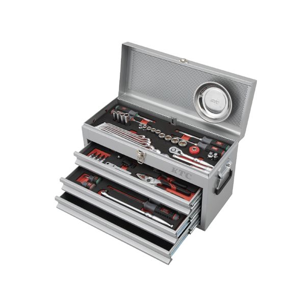 KTC 京都機械工具 66点組 9.5SQ 自動車・二輪整備用 スタンダードセット ツールチェスト シルバー 2025SKセール SK36626XS
