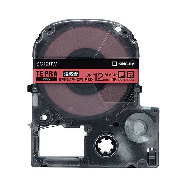(まとめ) キングジム テプラ PRO テープカートリッジ 強粘着 12mm 赤/黒文字 SC12RW 1個 【×5セット】