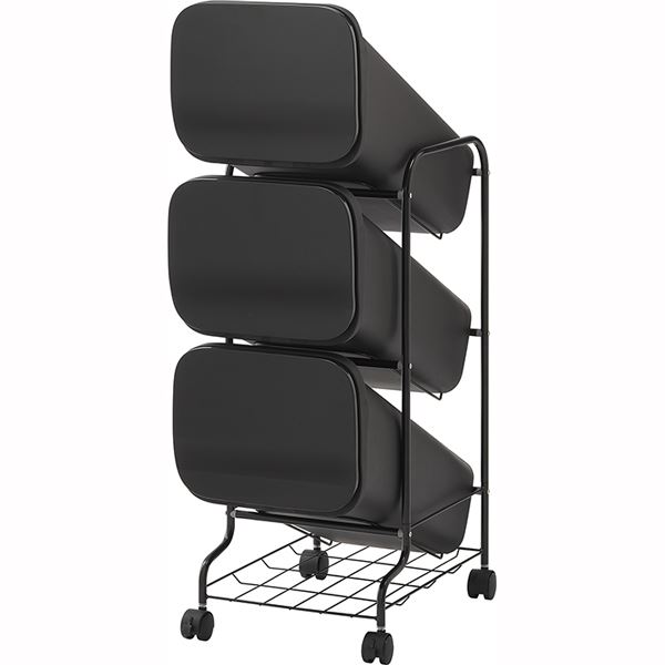 スタンド式 ダストボックス/ゴミ箱 【ブラック 19L×3段】 高さ97cm キャスター付き 『スムース』【代引不可】【日時指定不可】