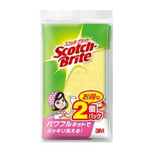 （まとめ） 住友スリーエム スコッチ・ブライト(TM) 抗菌ネットスポンジたわし NT-01K 2PM イエロー グリーン 2個入 【×5セット】