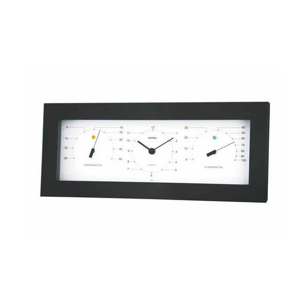 (まとめ)EMPEX置き掛け兼用 MONO 温度計・時計・湿度計 MN-4841 ホワイト【×2セット】