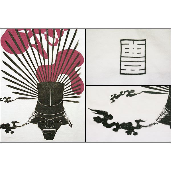 戦国武将Tシャツ 【豊臣秀吉 馬蘭後立付兜】 Lサイズ 半袖 綿100% ホワイト(白) 〔Uネック おもしろ〕【日時指定不可】