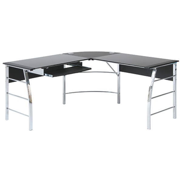 パソコンデスク ワークデスク 約幅156cm L型 ブラック キーボード天板付き 強化ガラス 組立品 リビング..
