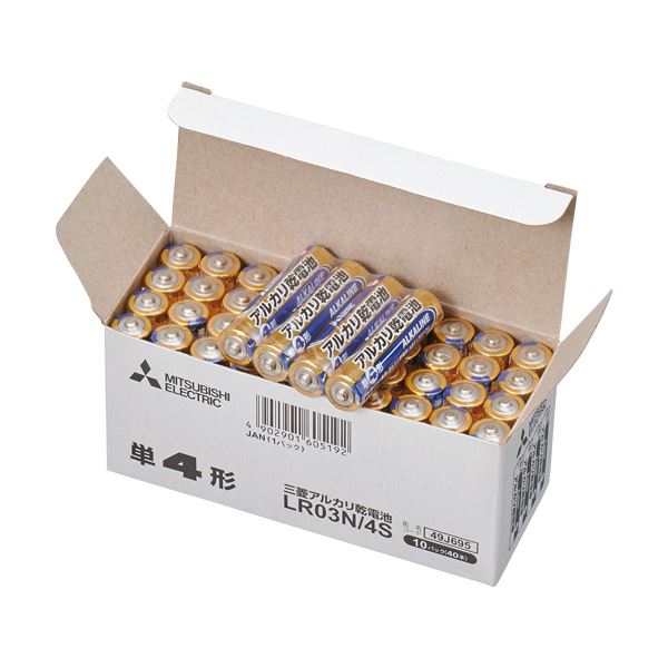 （まとめ）三菱電機 アルカリ乾電池 単4形LR03N/4S 1セット(40本:4本×10パック)【×3セット】