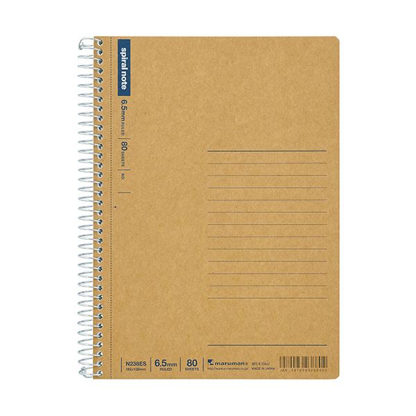 ■サイズ・色違い・関連商品■B5 6.5mm罫/32行/80枚 1セット(5冊)■B5 6.5mm罫/32行/80枚 10冊■A5 無地/80枚 1セット(5冊)■B5 無地/80枚 1セット(5冊)■B5 8mm罫/26行/80枚 1セット(5冊)■B6 6.5mm罫/22行/80枚 10冊[当ページ]■B6 6.5mm罫/22行/40枚 1セット(10冊)■B6 5mm方眼罫/40枚 1セット(10冊)■A4 6.5mm罫/38行/80枚 1セット(5冊)■A5 5mm方眼罫/40枚 1セット(10冊)■A5 5mm方眼罫/80枚 10冊■B5 8mm罫/26行/40枚 1セット(10冊)■A4 無地/80枚 1セット(5冊)■B6 6.5mm罫/22行/80枚 1セット(5冊)×3セット■B5 5mm方眼罫/80枚 10冊■A4 6.5mm罫/38行/80枚 10冊■商品内容【ご注意事項】この商品は下記内容×10セットでお届けします。●小さなカバンにも入るB6サイズ。●罫幅が広すぎず、狭すぎずの定番の6.5mm横罫。●毎日気軽に使える80枚のたっぷり多枚数。●切り取りミシン目付きなので、必要に応じて保管もできる。■商品スペックサイズ：B6寸法：タテ182×ヨコ138mm罫：横罫罫幅：6.5mm枚数：80枚行数：22行坪量：70g/m2材質：表紙:クラフトボール、中紙:上質紙重量：160gその他仕様：●製本:スパイラル製本(コイルループ)●メモリ入●ミシン目入●製造国:日本【キャンセル・返品について】商品注文後のキャンセル、返品はお断りさせて頂いております。予めご了承下さい。■送料・配送についての注意事項●本商品の出荷目安は【5 - 11営業日　※土日・祝除く】となります。●お取り寄せ商品のため、稀にご注文入れ違い等により欠品・遅延となる場合がございます。●本商品は仕入元より配送となるため、沖縄・離島への配送はできません。[ N238ES ]