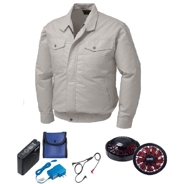 KU91710 空調服 R 綿・ポリ混紡 制電 FAN2200BR・RD9261・LISUPER1セット シルバー L【日時指定不可】