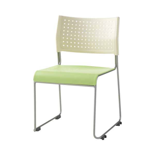 (まとめ)アイリスチトセ スタッキングチェア 樹脂座タイプ グリーン ASL-110PP-W/GN 1脚 【×3セット】