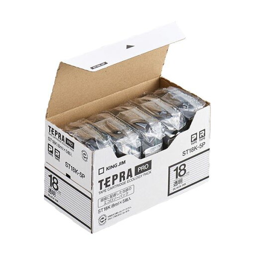 キングジム(KING JIM) テプラPROテープエコパック 18mm 透明ラベル 5個入 ST18K-5P キングジム(KING JIM) テプラPROテープエコパック 18mm 透明ラベル 5個入 ST18K-5P