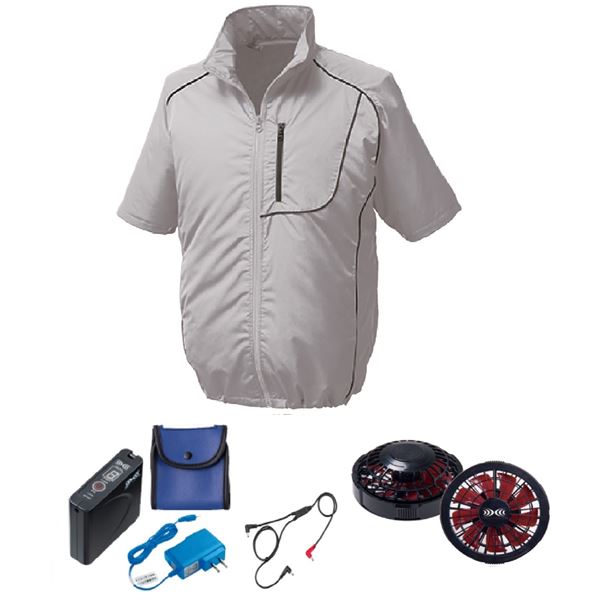 KU91720 空調服 R ポリエステル製 半袖 FAN2200BR・RD9261・LISUPER1セット シルバー×ブラック LL