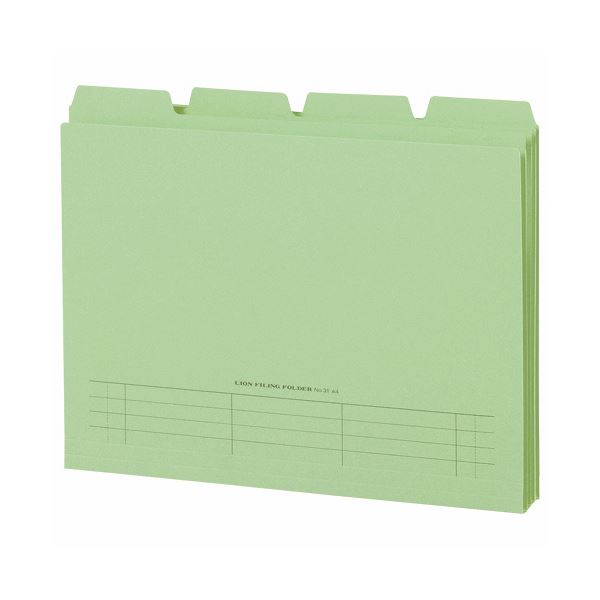 （まとめ）ライオン事務器 4カットフォルダー山付ファイル A4 緑 No.31-4P 1パック(4冊) 【×20セット】(3)