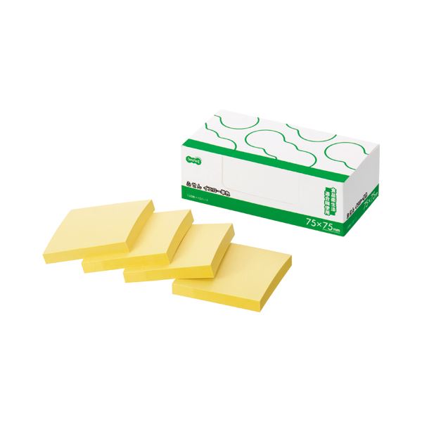 (まとめ) TANOSEE ふせん ノート正方形 75×75mm イエロー 1パック（10冊） 【×10セット】