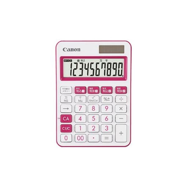 ■商品内容【ご注意事項】この商品は下記内容×3セットでお届けします。キヤノン ミニ卓上電卓 LS-105WUC-PK■商品スペック2つの「税率登録」キーを搭載、軽減税率にも対応モデル。●外寸（幅）[mm]：106●外寸（奥）[mm]：147●外寸（高）[mm]：25●質量[g]：116●桁数[桁]：10●付属品：保証書付き取扱説明書、LR44（内蔵電池）●保証期間[年間]：1●表示数字高[mm]：18●早打ち対応：○●計算状態表示：○●時間計算機能：×●日数計算機能：×●税計算機能：○●マルチ換算機能：×●チルト表示／傾斜表示：傾斜表示●色：ピンク●電源：太陽電池＋リチウム電池（LR44）■送料・配送についての注意事項●本商品の出荷目安は【1 - 5営業日　※土日・祝除く】となります。●お取り寄せ商品のため、稀にご注文入れ違い等により欠品・遅延となる場合がございます。●本商品は仕入元より配送となるため、沖縄・離島への配送はできません。