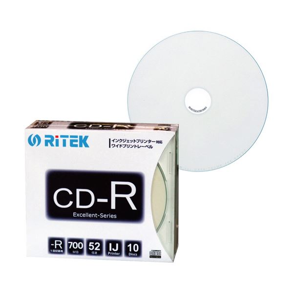 (まとめ)RITEK データ用CD-R 700MB1-52倍速 ホワイトワイドプリンタブル 5mmスリムケース CD-R700EXWP.10RT SC N1パック(10枚) 【×10セット】