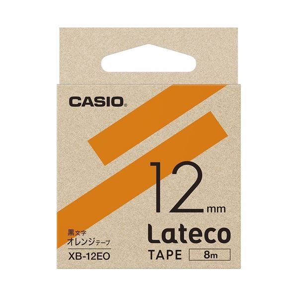 （まとめ）カシオ計算機 ラテコ専用テープXB-12EO オレンジに黒文字（×10セット） 1