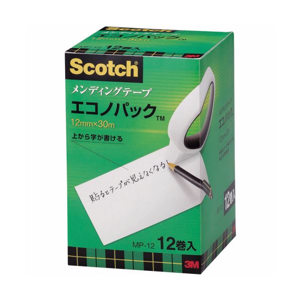 ■商品内容【ご注意事項】・この商品は下記内容×5セットでお届けします。簡易包装でコストを削減したエコノパック●貼ると見えなくなるメンディングテープ●カット金具は付いておりません■商品スペックサイズ：大巻テープサイズ：幅12mm×長さ30m厚み：0.058mm内径：76mm外径：95mm材質：基材:アセテートフィルムマットフィニッシュ(つや消し加工)、粘着剤:アクリル系粘着剤付属テープカッター：無重量：469g■送料・配送についての注意事項●本商品の出荷目安は【1 - 5営業日　※土日・祝除く】となります。●お取り寄せ商品のため、稀にご注文入れ違い等により欠品・遅延となる場合がございます。●本商品は仕入元より配送となるため、沖縄・離島への配送はできません。[ MP-12 ]