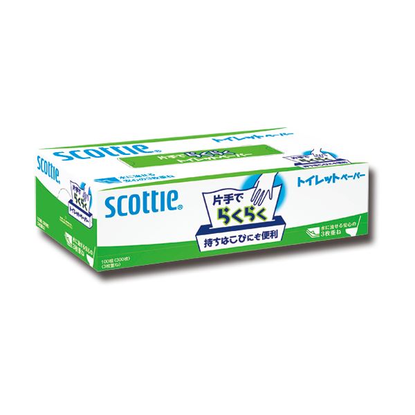 （まとめ）日本製紙クレシア スコッティ 片手でらくらくトイレットペーパー 3枚重ね 100組 1箱 【×30セット】