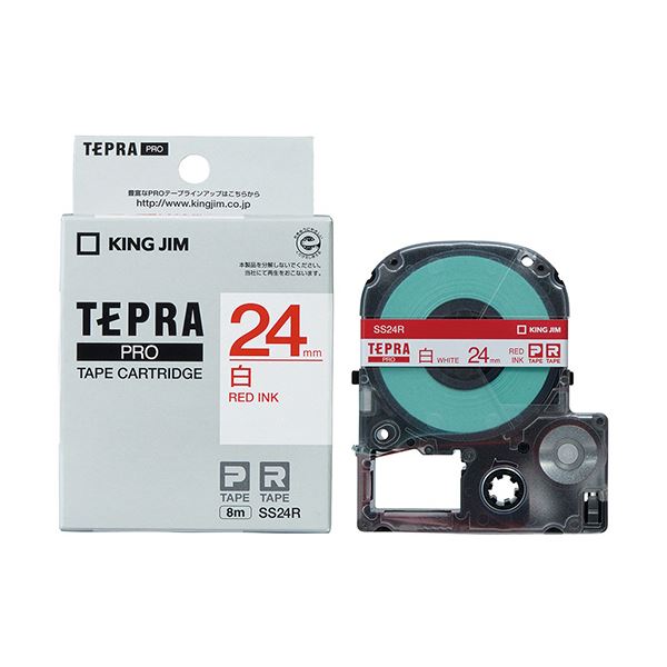(まとめ) キングジム テプラ PRO テープカートリッジ 24mm 白／赤文字 SS24R 1個 【×10セット】
