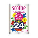 (まとめ)日本製紙クレシア スコッティフラワー2倍巻き W 12ロール×4P【×2セット】(3)