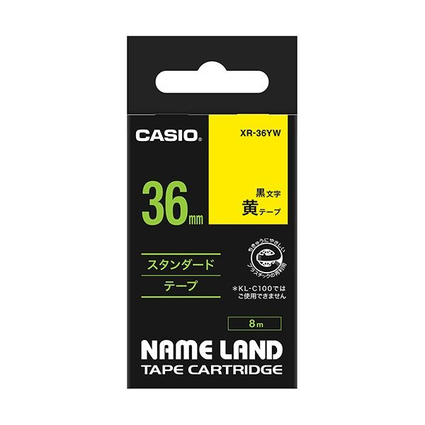 (まとめ) カシオ CASIO ネームランド NAME LAND スタンダードテープ 36mm×8m 黄／黒文字 XR-36YW 1個 【×5セット】 1