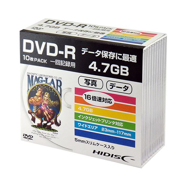 （まとめ）ハイディスク データ用DVD-R4.7GB 1-16倍速 ホワイトワイドプリンタブル 5mmスリムケース HDDR47JNP10SC 1パック（10枚） 【×20セット】【日時指定不可】