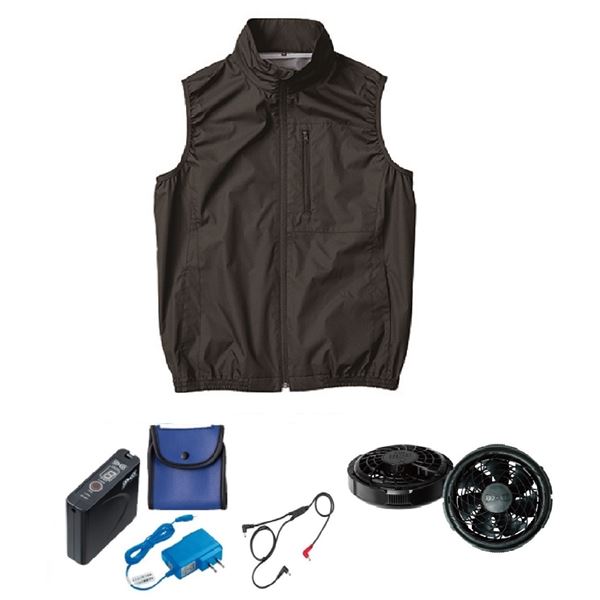 KU92140 空調服 R ポリエステル製 遮熱 タチエリ ベスト FAN2300B・RD9261・LISUPER1セット ブラック 4L