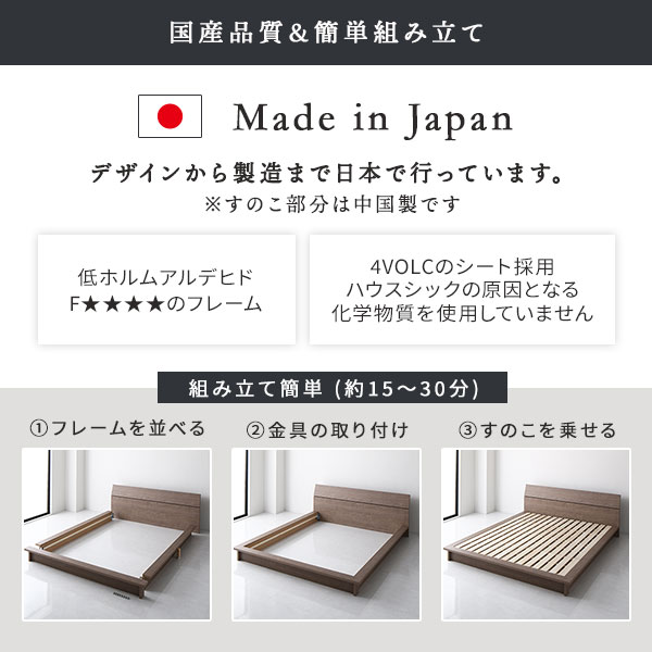 最安値 ベッド ローベッド ダブル 国産ハイグレードマットレス ハード 付き グレージュ ロータイプ 低床 低ホルムアルデヒド すのこ 木製 日本製フレーム フロアベッド ダブルベッド:DECO MAISON 得価超激安