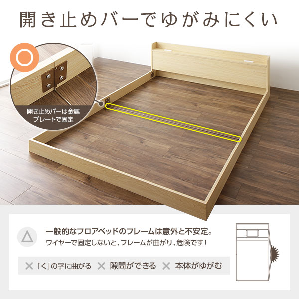 ベッド低床ロータイプすのこ木製宮付き棚付きコンセント付きシンプルモダンホワイトセミダブルベッドフレームのみ【日時指定不可】